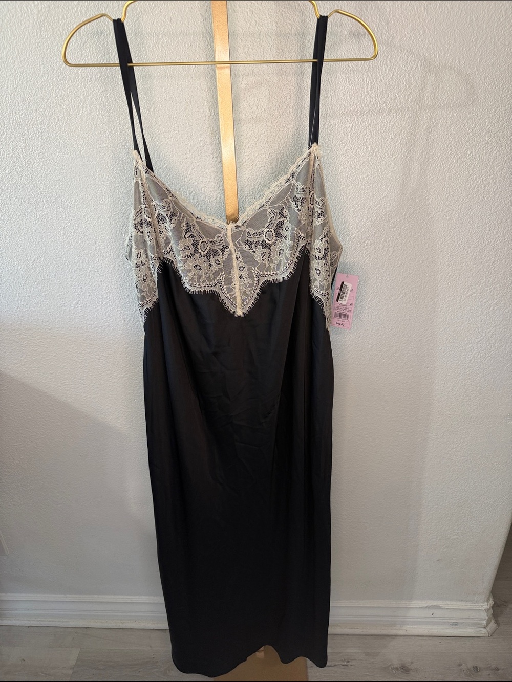 wild fable Black maxi Slip Dress with Cream Lace Trim- Size XXL- NWT